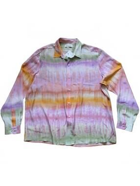 Salt Murphy 100% Silk Top Blouse Button Ombre Tie Dye Pastel Rainbow Men's Large